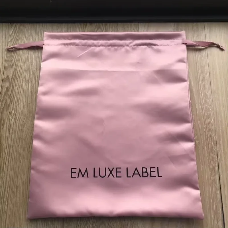 A flat rectangular bag uses a narrow straight drawstring channel along its top edge