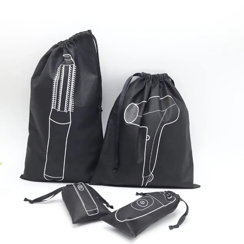 Long and short black accessory pouches with printed outlines