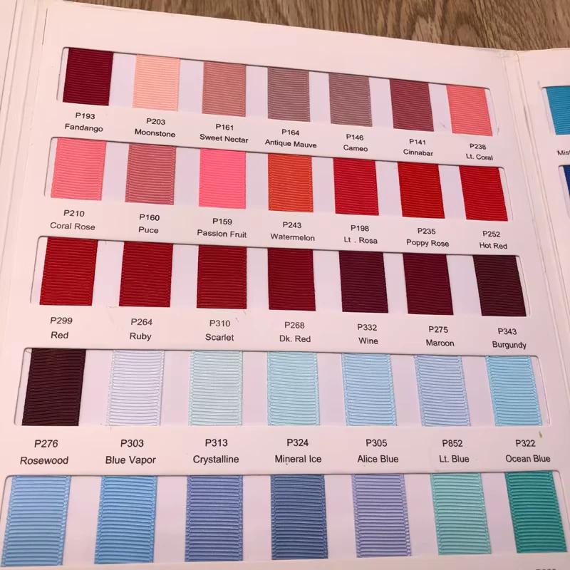 Close-up of a numbered color reference chart with ribbed samples