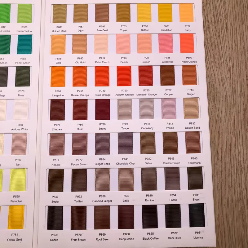 Numbered color reference chart with ribbed samples