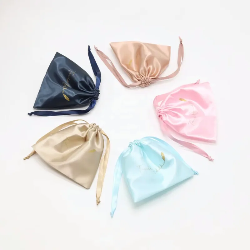Satin gift pouches in five different colors.